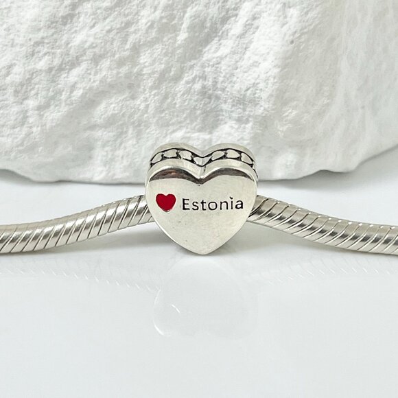 Pandora Estonia Flag S925 Silver Heart Bead Charm - Picture 3 of 3